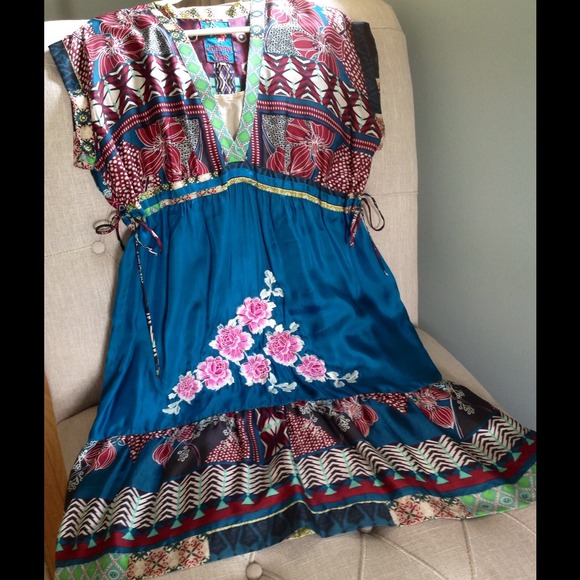 Johnny Was Silk Embroidered Dress