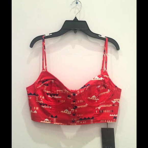 Geo/tribal print bustier crop red