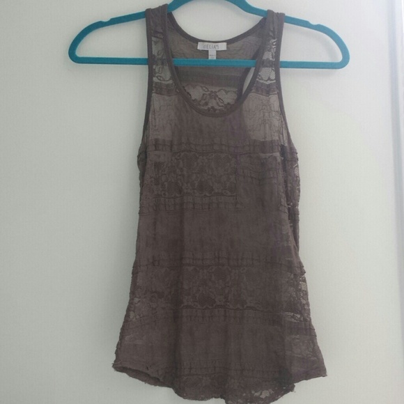 DELIAS GREY BROWN LACE RACER BACK TANK