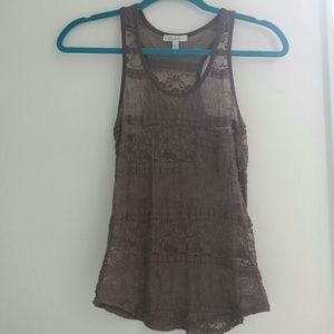 DELIAS GREY BROWN LACE RACER BACK TANK