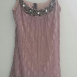 VANITY LIGHT PALE PINK PURPLE LACE BEADED TANK TOP
