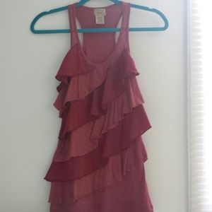 PINK COTTON AND SILK RUFFLE LAYERED RACERBACK TANK