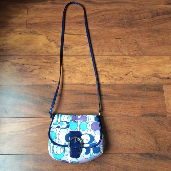 Blue, white, and purple coach saddle bag - Picture 2 of 4