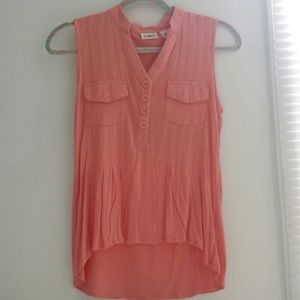 PINK PEACH CORAL COTTON POCKET TANK TOP