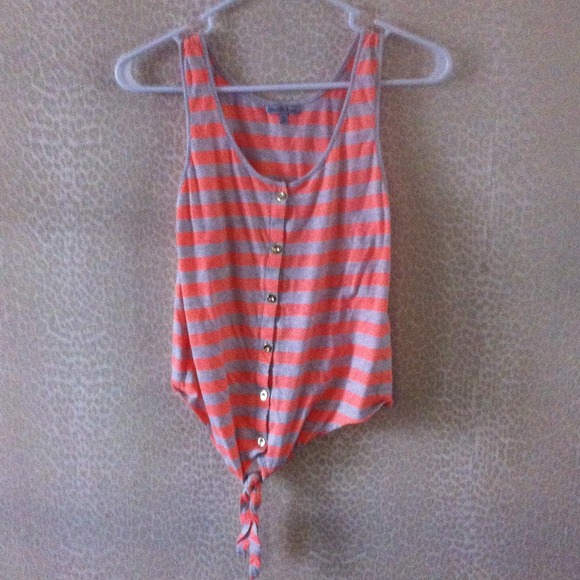 Grey and orange striped button down tank