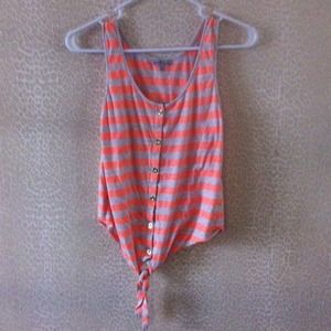 Grey and orange striped button down tank
