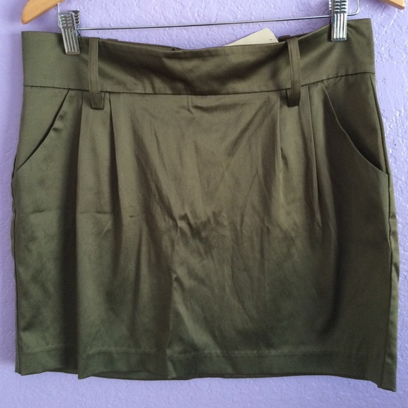 Olive satin skirt
