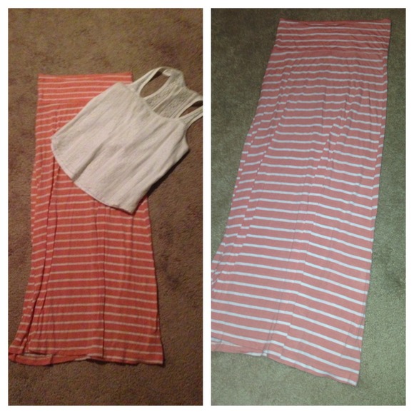 Peach maxi skirt.