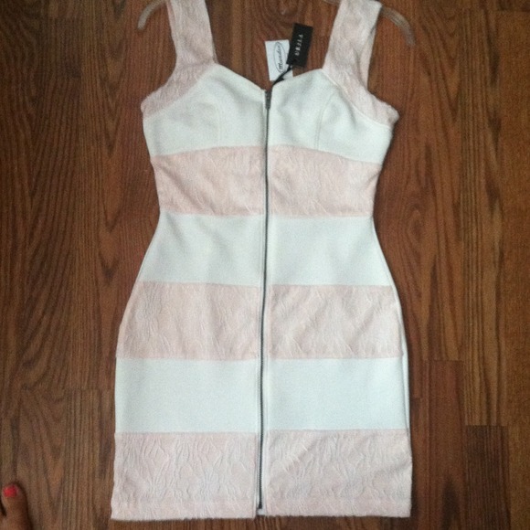 Cream dress with blush pink stripes