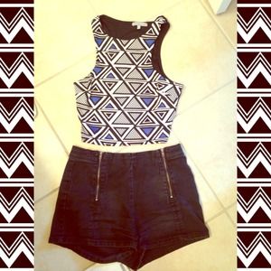 Aztec Crop Top, Black High Waisted Shorts