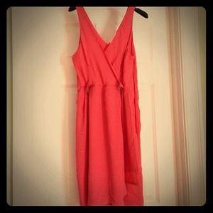 QI perforated coral faux wrap dress