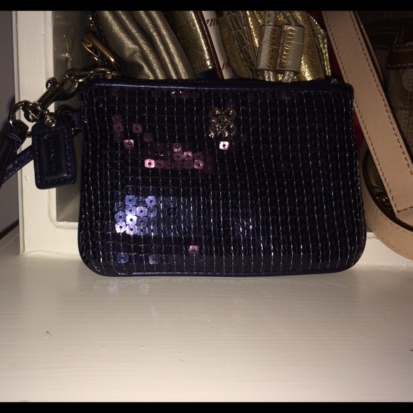 Blue sequenced coach wristlet
