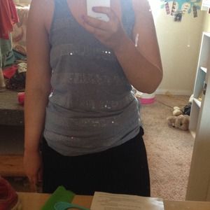 Light blue striped sequin tank top