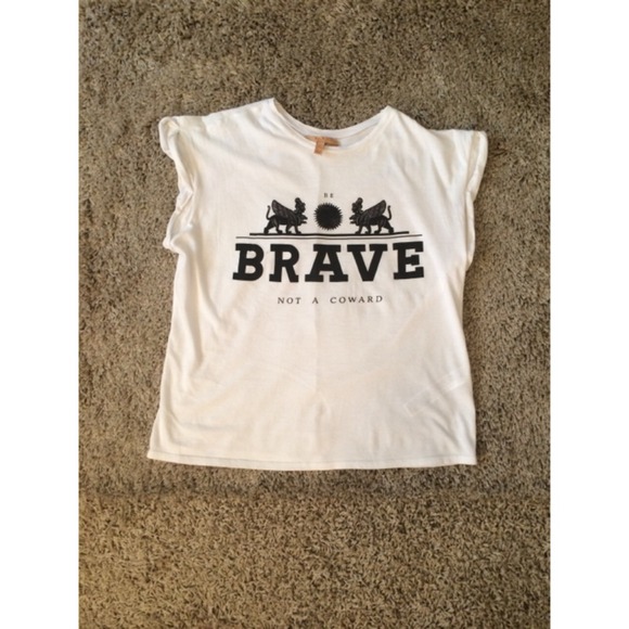 White Zara t-shirt with BRAVE in black