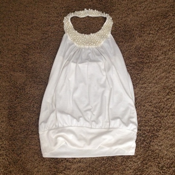 Charlotte Russe pearl embellished halter top