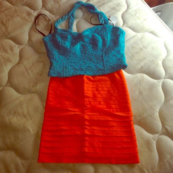 Orange body con skirt