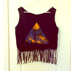 Galaxy print crop top with fringe