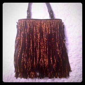 Leopard print fringe purse