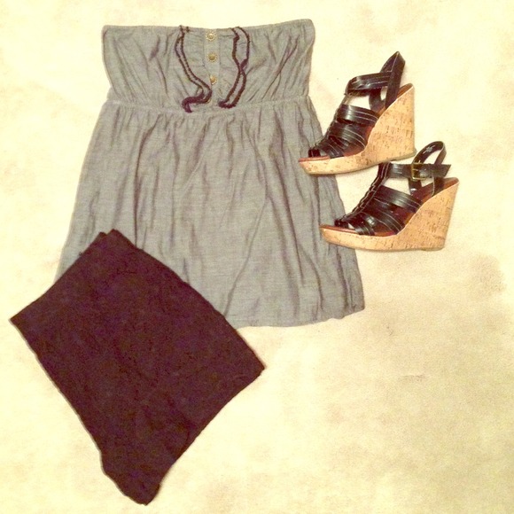 Grey Strapless Top with Gold Buttons