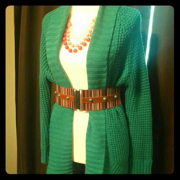 Waffle knit sweater turquoise size Medium