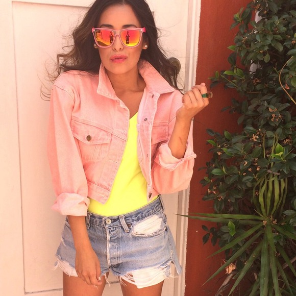 HPšøVintage Cropped Pink Denim Jacket