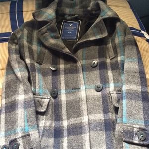 AE plaid wool winter pea coat
