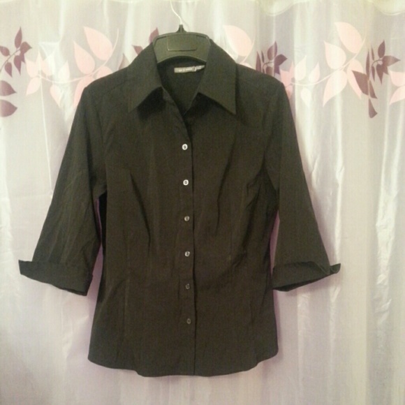 Black Stretch Poplin Button Up