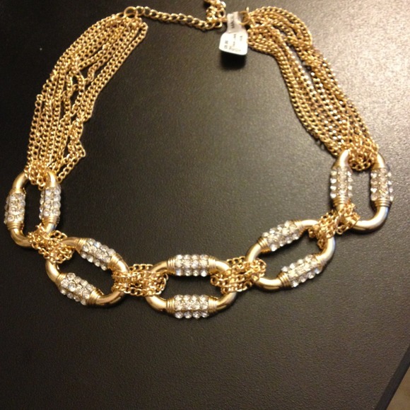 Adjustable Gold and Rhinestone Statement Necklace - Picture 1 of 4