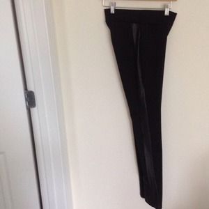 Black pants tights faux leather stripe S
