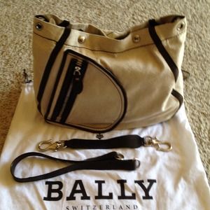 Beige canvas and dark brown leather