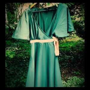 Forest Green Dress With Pink Bow