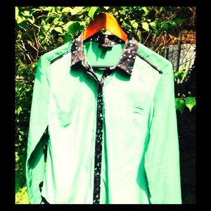 Green Button Up Lined With A Confetti Collar
