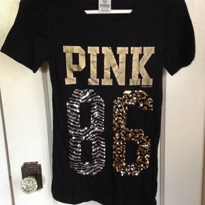 X-Small black sequin PINK t-shirt