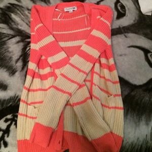 pink & beige oversized cardigan sweater