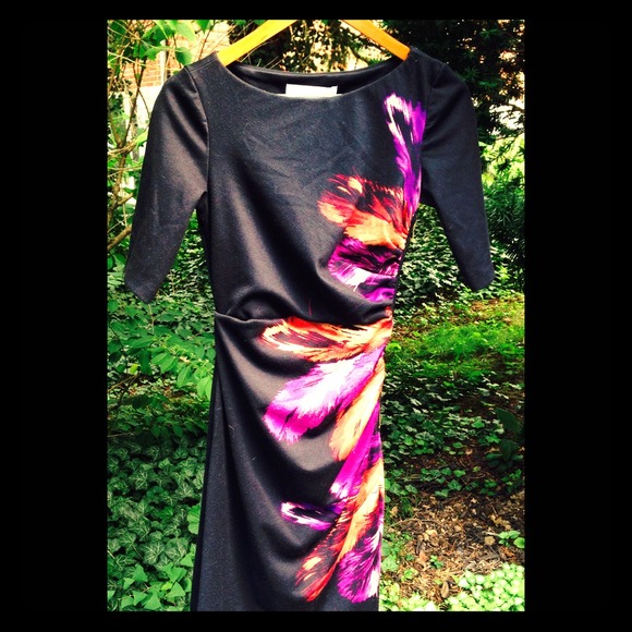 Feathered 3/4 Sleeved Dress