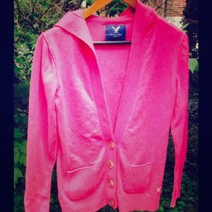 Pink American Eagle Button Up Cardigan With A Hood