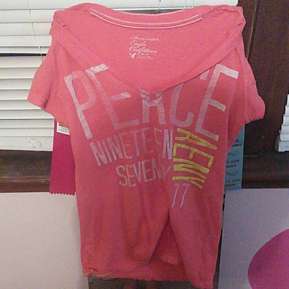 Peach colored american eagle v neck shirt. - Picture 2 of 3