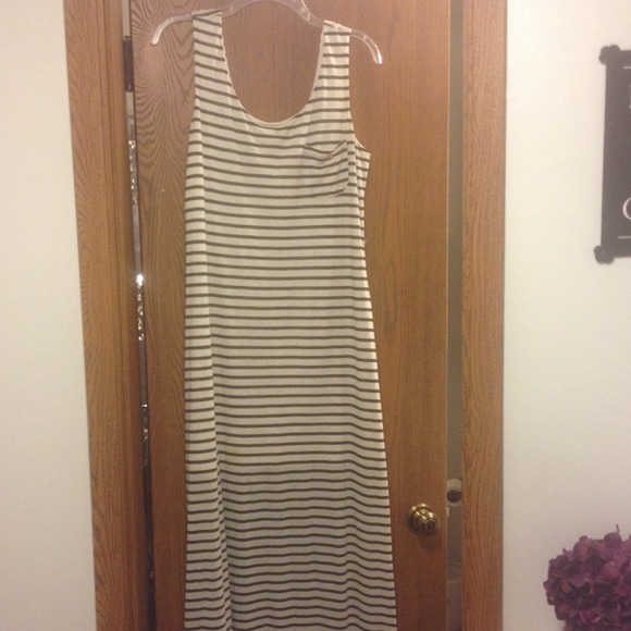 Long tan and olive green colored maxi dress