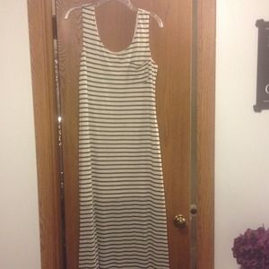 Long tan and olive green colored maxi dress