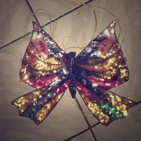 Vintage Butterfly Open Back Sequence Sexy Top