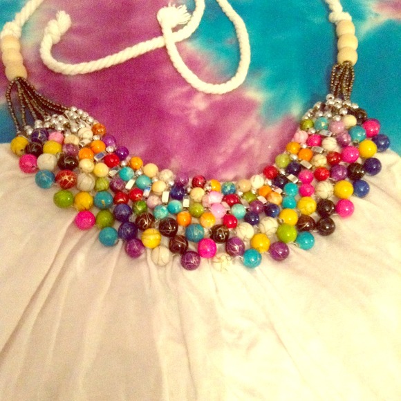 RESERVED 🎉HP🎉 Rainbow beaded white halter top