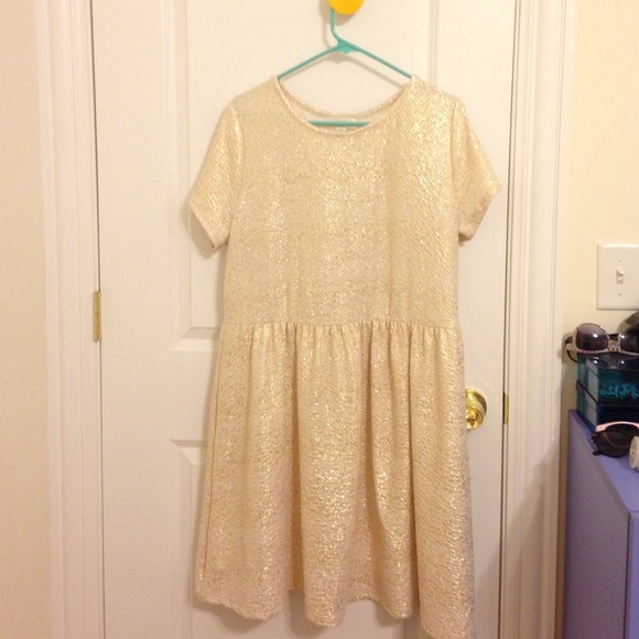 F21+ Gold & White Festive Fit & Flare Dress - Picture 2 of 2