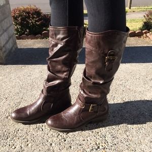 Brown riding boots.