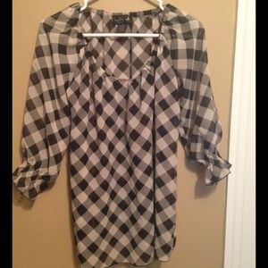 Sheer Black and White Checkered Top