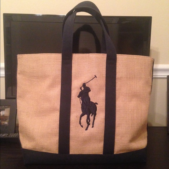Polo Ralph Lauren large burlap and navy tote