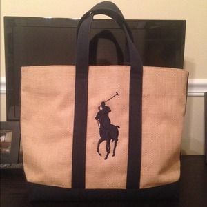 Polo Ralph Lauren large burlap and navy tote