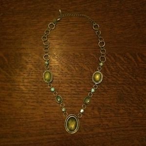 LIA SOPHIA Blue Green Oval Stone Silver Necklace