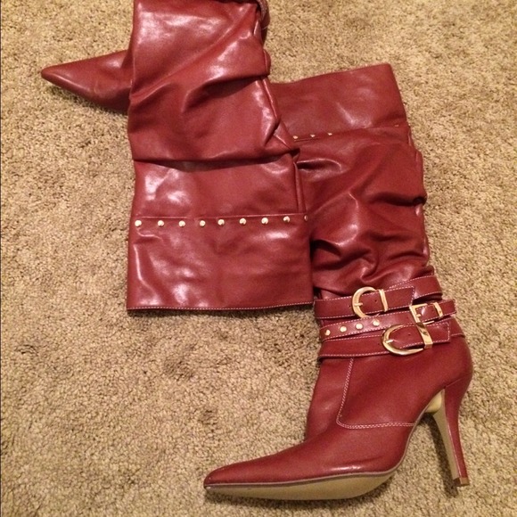 Red knee high boots