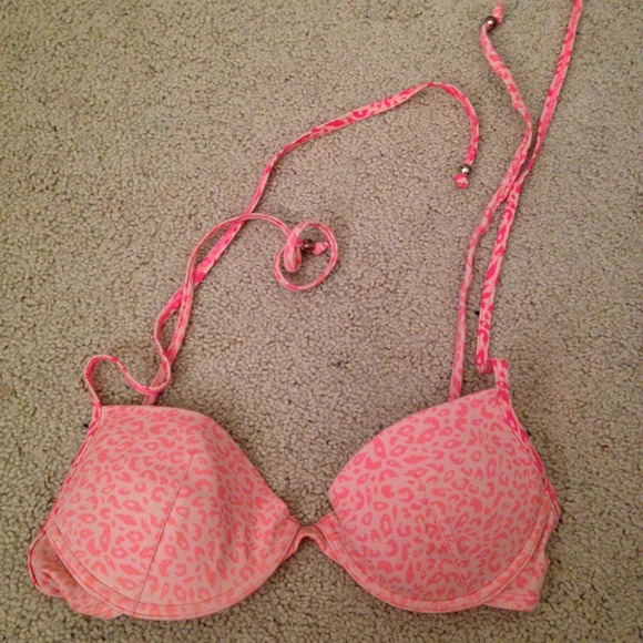 H&M coral cheetah padded bikini top