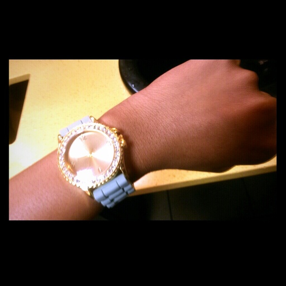 Light blue and gold watch